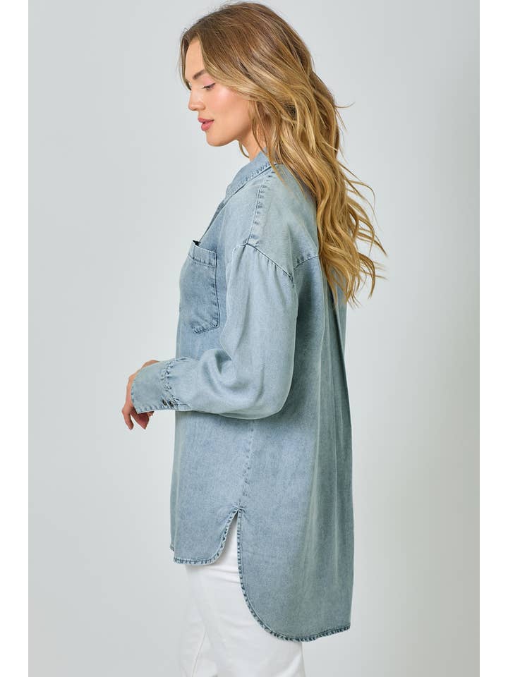 Mystree - Wholesale Button Down Shirt - Women's - 60937 Tencel Oversized Button Up Shirt3