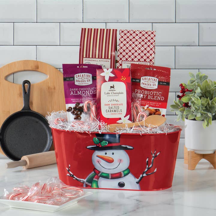 Willow Group - Wholesale Planter Box - Red Snowman Tin Oval Planter Holiday Gift Basket1