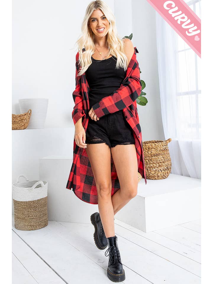 Sweet Lovely by Jen - Wholesale Button Down Shirt - Women's - SW2012PL PLAID BUTTON UP LONG SHIRT6