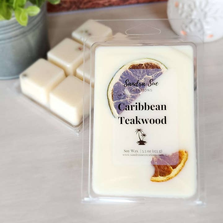 Cera di Soia al Legno di Teak dei Caraibi, 5,5 oz | Formato Extra Large per la vendita all'ingrosso da parte di Sandra Sue Creations LLC