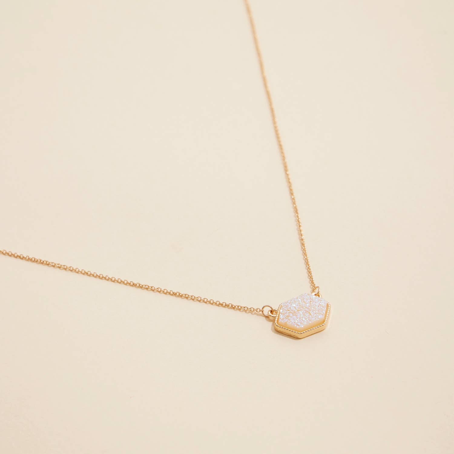 Frem - Wholesale Pendant/Charm Necklace - Hexagon Druzy Stone Charm Short Necklace20