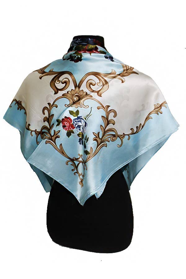 ASSORTED Rose And Golden Leaves Faux Silk Scarf for wholesale on Faire5