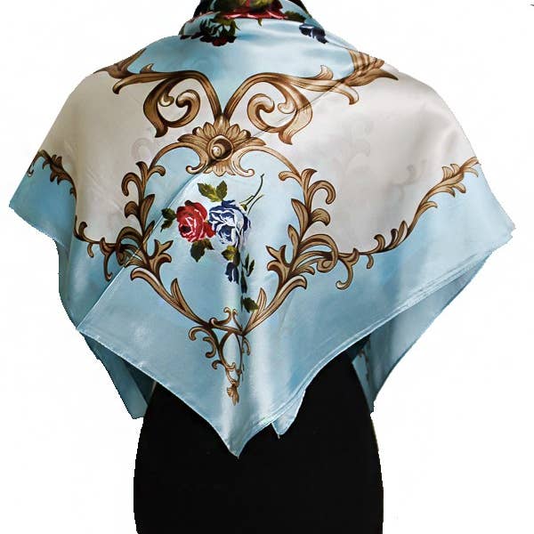 ASSORTED Rose And Golden Leaves Faux Silk Scarf for wholesale on Faire5