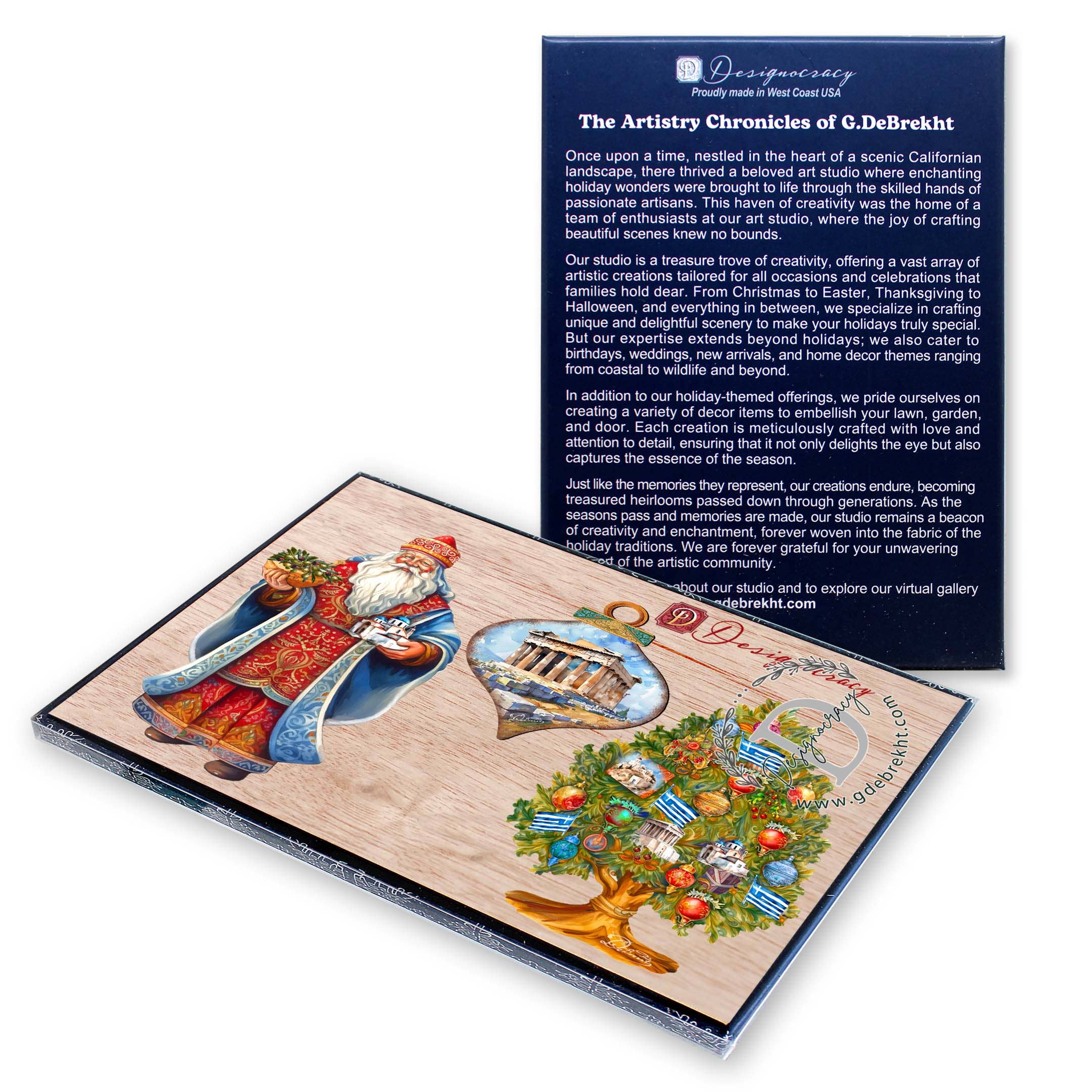 Designocracy – Großhandel Verzierungs-Set – Griechenland inspirierte Santa Eco Holzornamente Set aus 37