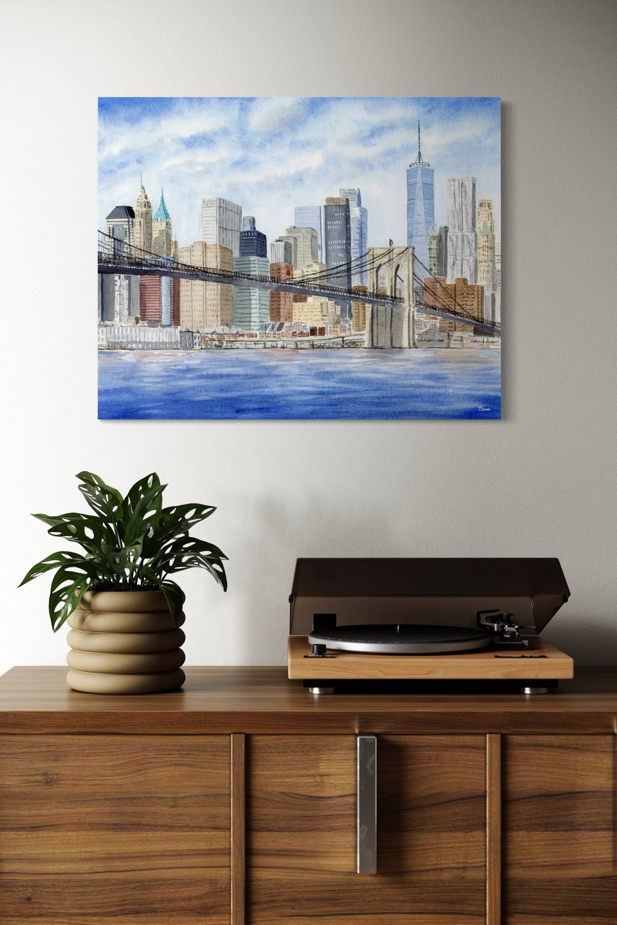 Pintalustika - Joyful Urban Illustrations - Wholesale Art Print - New York City Skyline Art Print - Brooklyn Bridge Painting 5