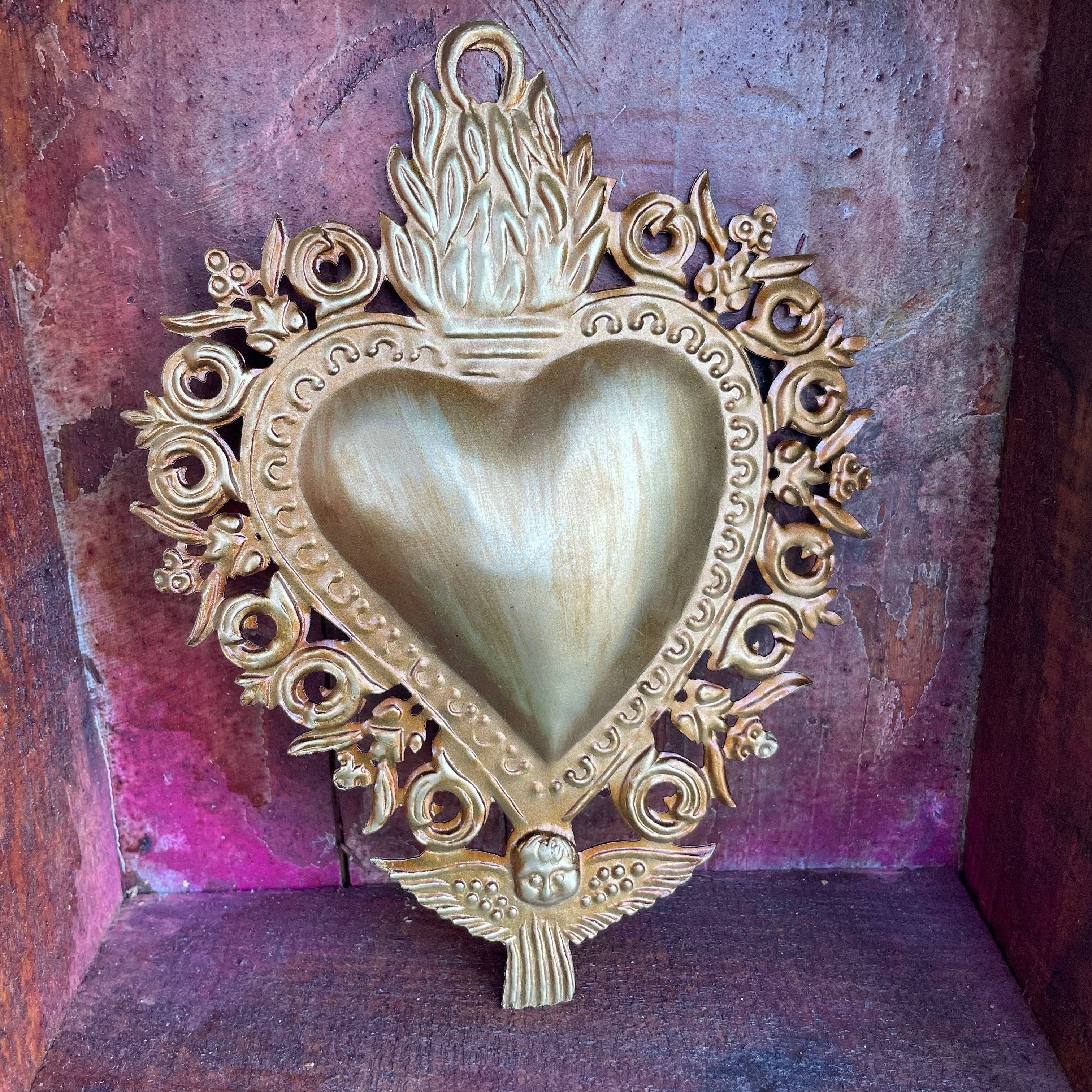 Gold Antique Inspired Hanging Sacred Heart for wholesale on Faire3