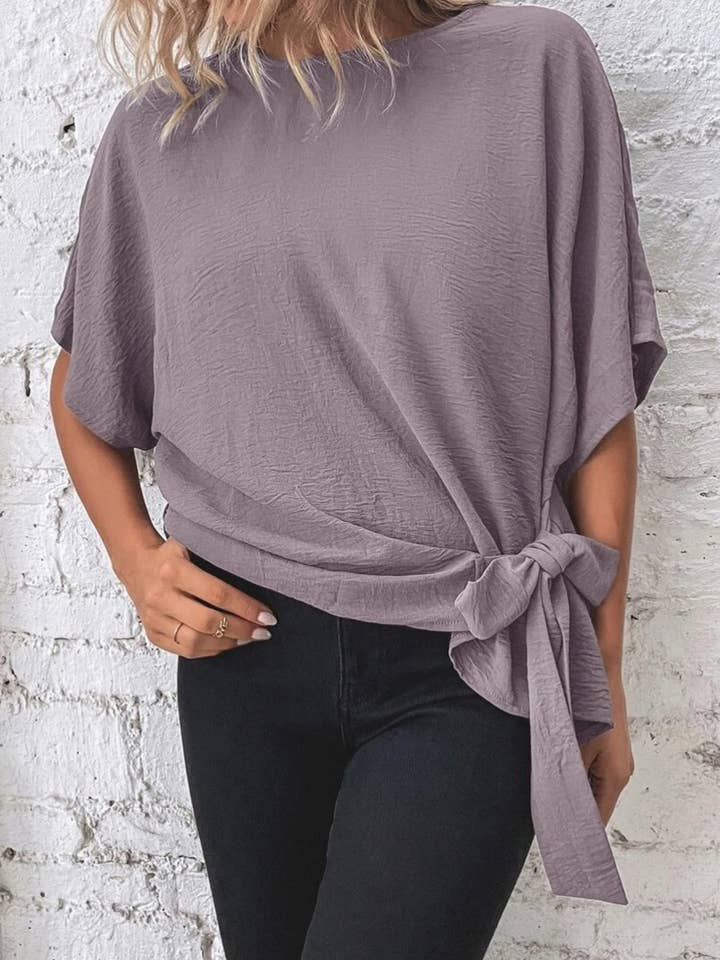 NINEXIS - Wholesale Knit Top - Women's - CWTBLS1135_SOLID SUMMER KNOTTED BAT SLEEVE TOP