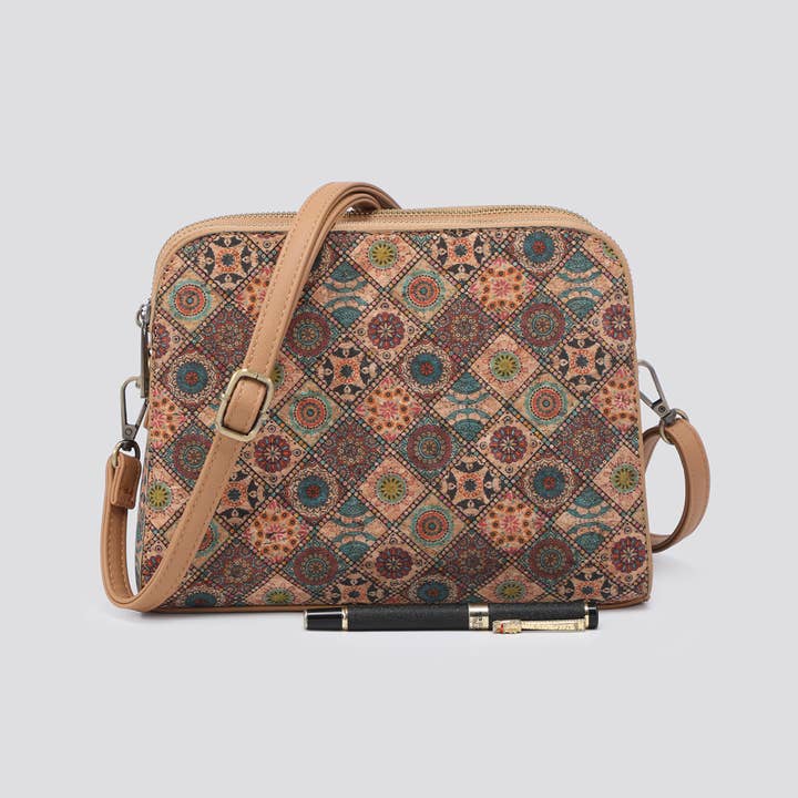 House of Milano - Wholesale Top Handle Bag - Women's - 3145 Cork Triple Compartment Crossbody Bag1