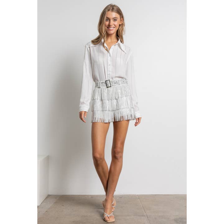 KIWI - Vente Jupe-short – femme - Jupe-culotte western en suédine avec franges et strass gris anthracite19