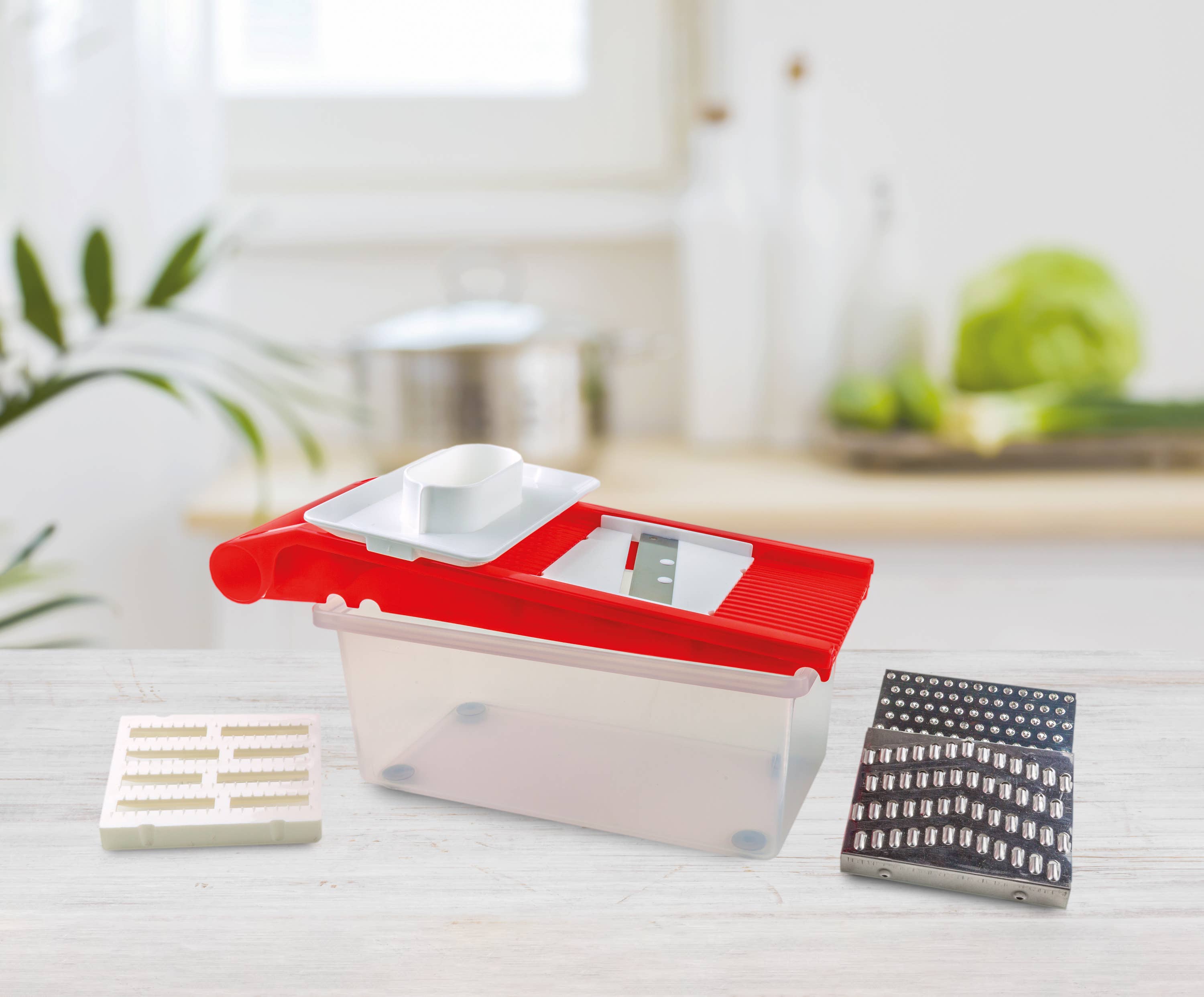 Rigamonti Pietro & Figli srl - Wholesale Grater - Art. 320 MAGIC GRATER SET:slicer+container+4 inserts - RED1