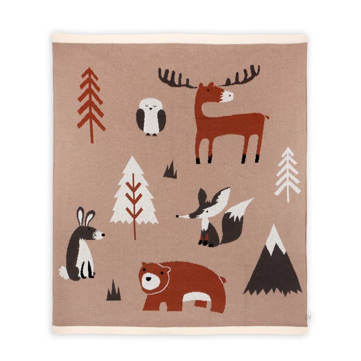 Woodland Bear - Økologisk Jacquard Sweater Strikket Babytæppe for engroshandel hos Viverano Organics