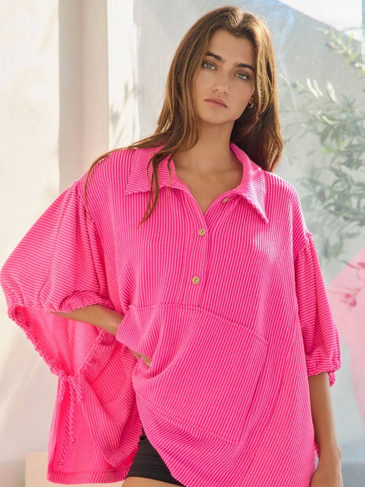 Top uni surdimensionné à manches à cordon de serrage T2195B pour la vente par BUCKETLIST INC