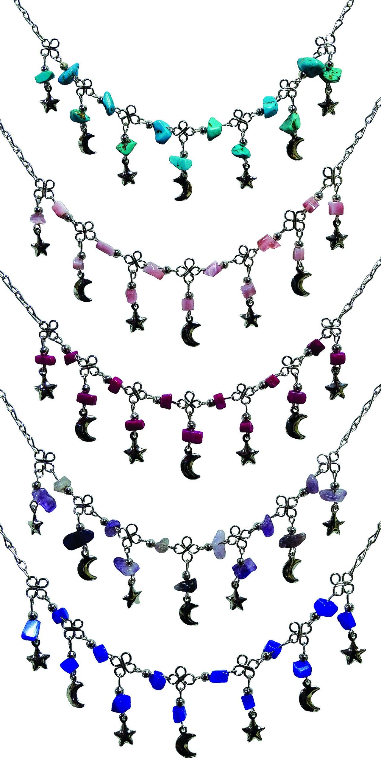 Gypsy Rose - Wholesale Anklet - Stone Chip Moon And Star Charm Anklet