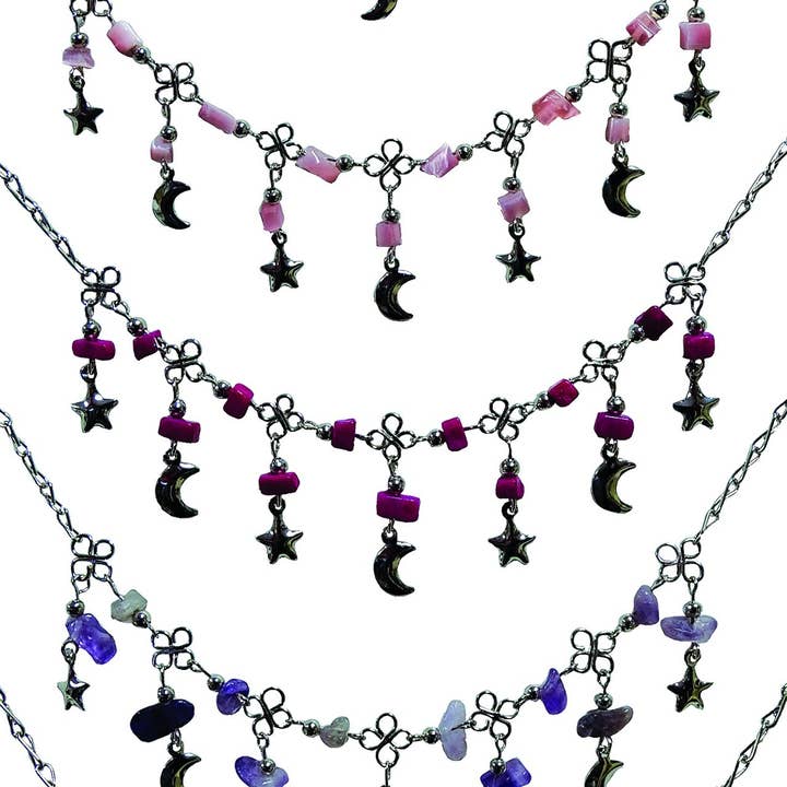 Gypsy Rose - Wholesale Anklet - Stone Chip Moon And Star Charm Anklet0