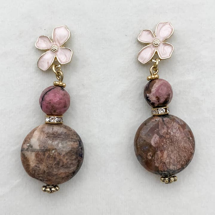 GREY OPAL AND RHODONITE EARRING for wholesale by Olivia Grace Jewelry