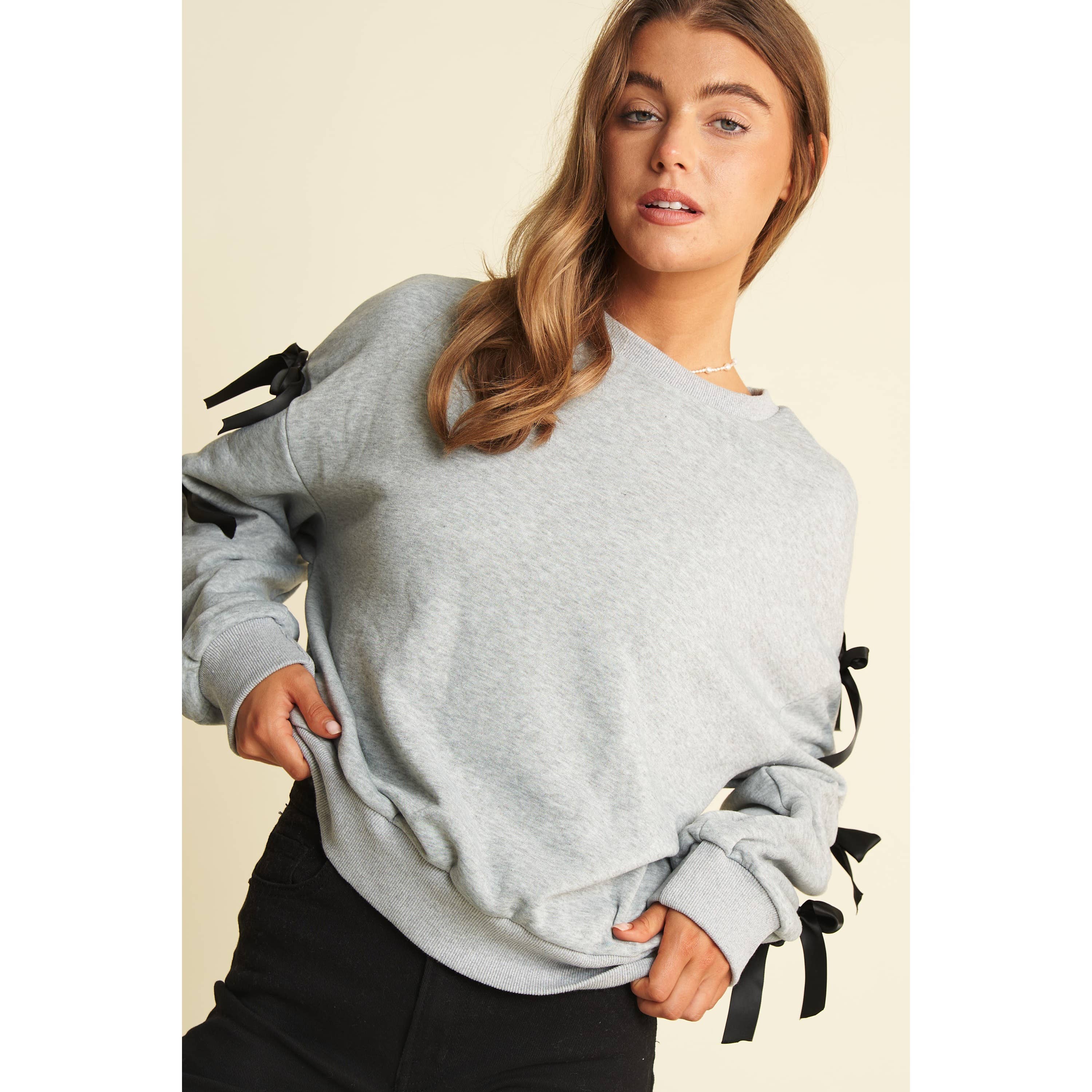 Sweet Generis - Wholesale Lounge Top - Women's - BOW TACKING DETAILS LOOSE FIT PULLOVER TOP12