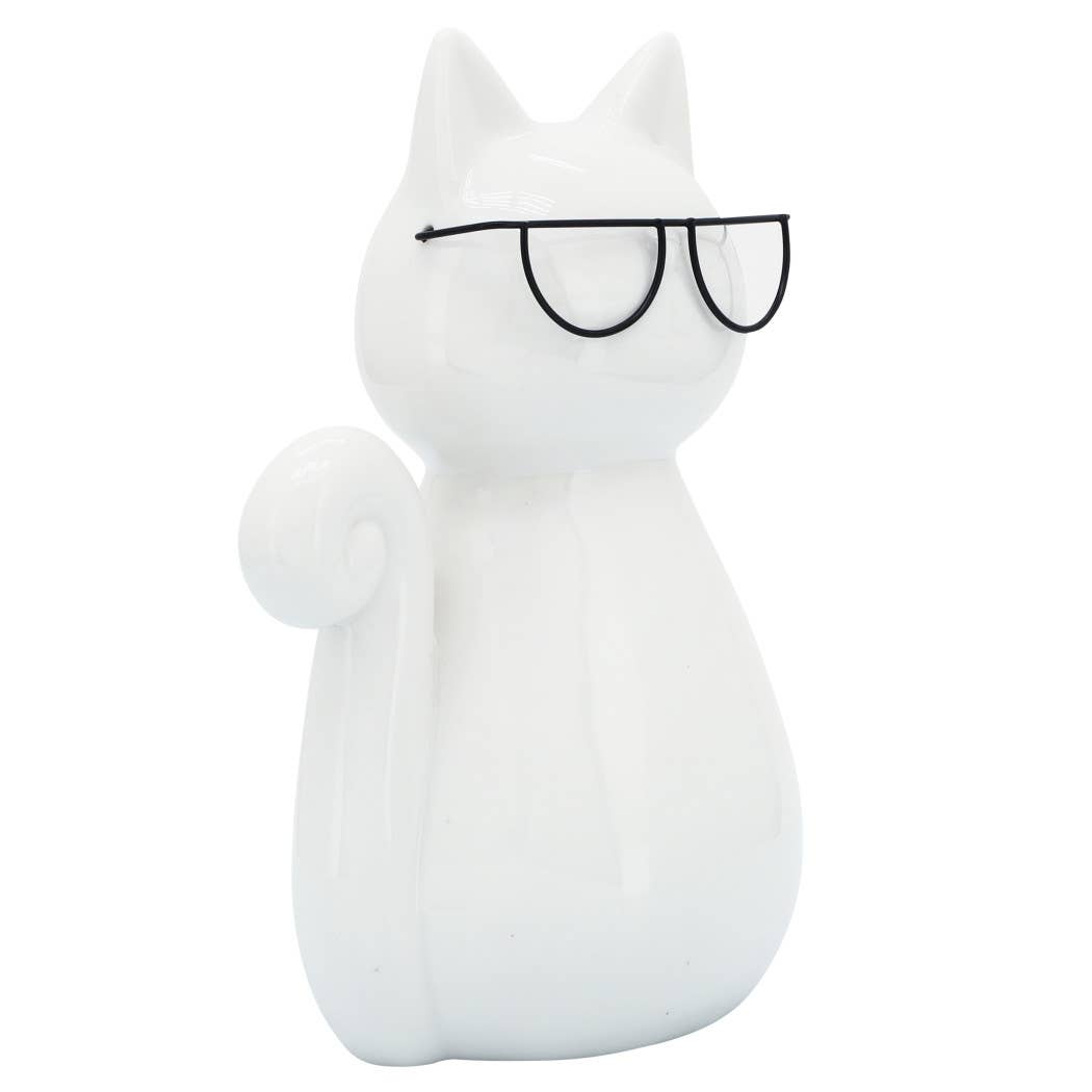 Sagebrook Home - Wholesale Decorative Figurine - Figurine - White Porcelain Cat with Glasses, 7 in.4