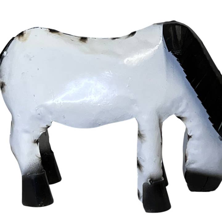 Handcrafted White Pony Horse Figurine with Black Hair - Grazing Farm Animal Miniature for wholesale by Blue Goat Garden Decor