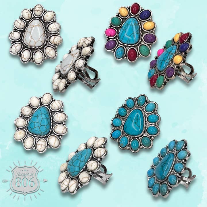 Triangle stone flower ring for wholesale by Pink Panache Brands