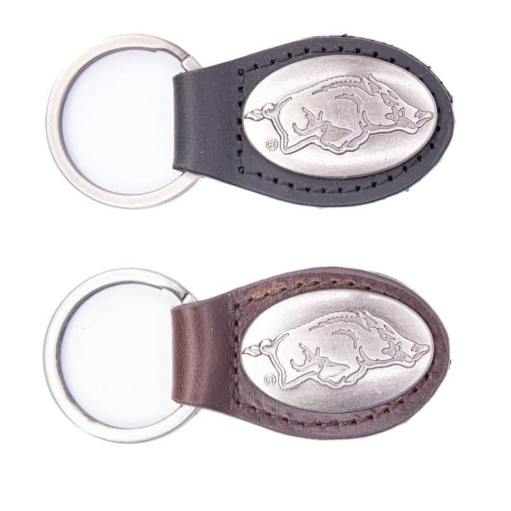 Arkansas Razorbacks Oval Leather Key Fob. for wholesale by Zep-Pro