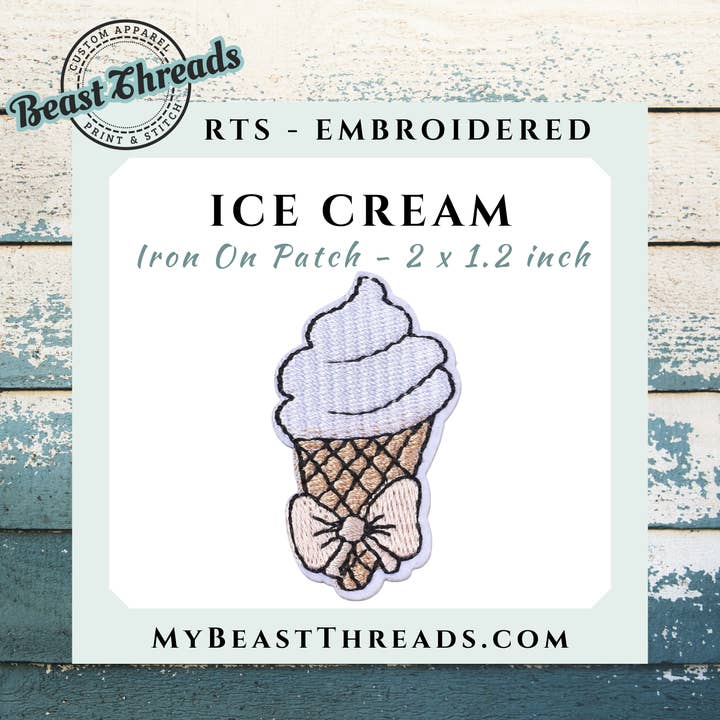 Ice Cream Embroidered Patch - RTS for wholesale by Beast Threads LLC