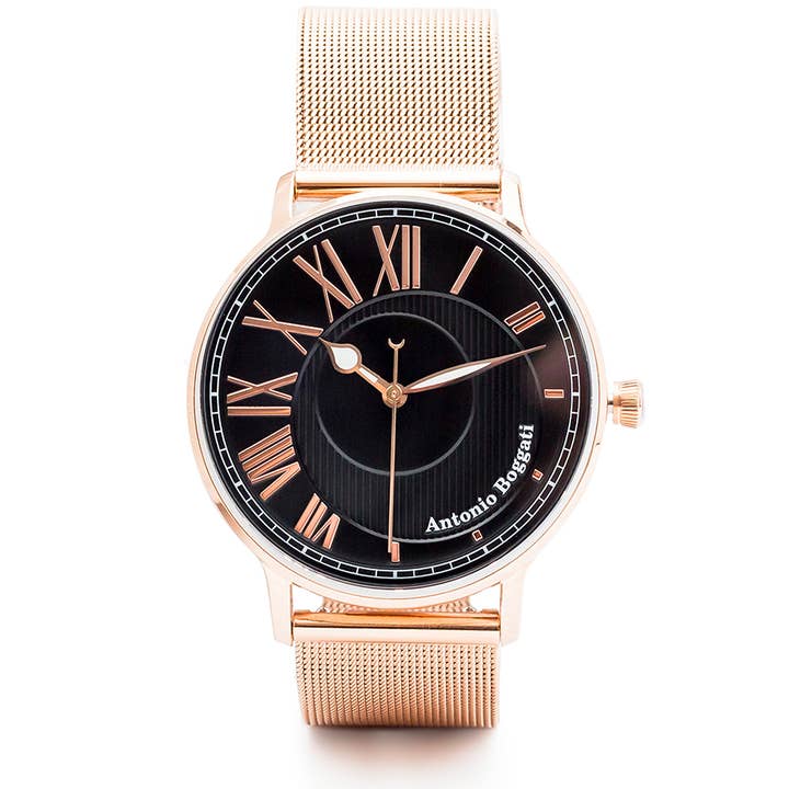 Antonio Boggati Ltd – wholesale Wrist watch – Men's – Couple La Paris Series - Black Rose Gold Mesh 24