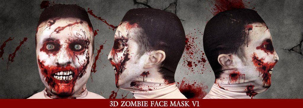 Wild Star Hearts - Wholesale Costume - Men's - FACE SKINZ - 3D effect Zombie - Face Mask1