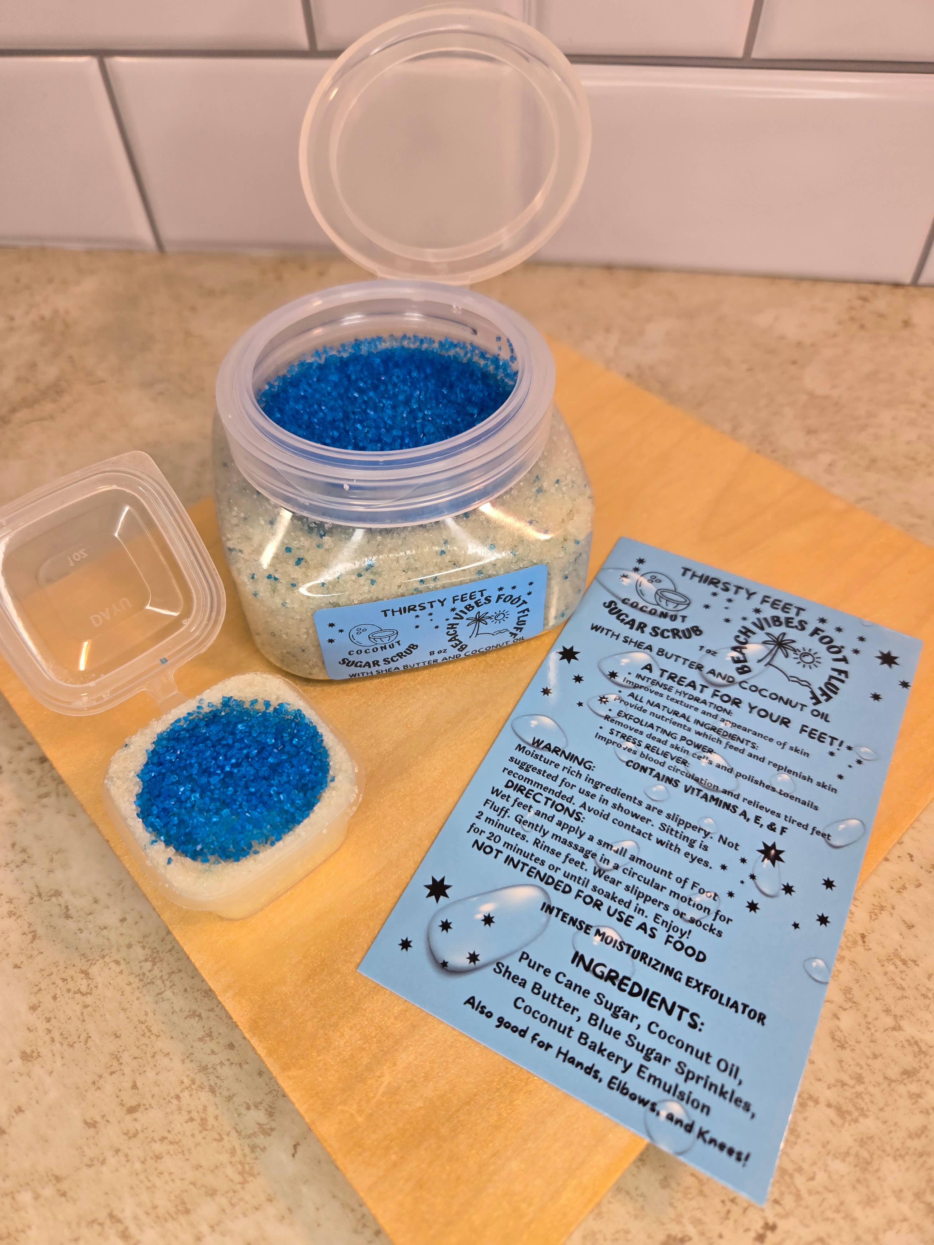 THIRSTY FEET®️ - Wholesale Foot Scrub/Polish - Coconut Beach Vibes Foot Fluff Sugar Scrub 8 oz Jar3
