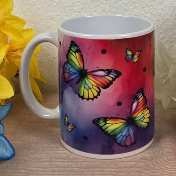 Rainbow Butterfly Coffee Mug for wholesale by Vegas Custom Creations