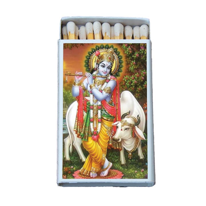 Hindu Deity Krishna Matchbox • Candle Acc • Matches for wholesale by Most Amazing