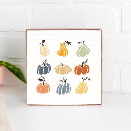 Rustic Marlin - Wholesale Sign - Muted Pastel Pumpkins Decorative Wooden Block