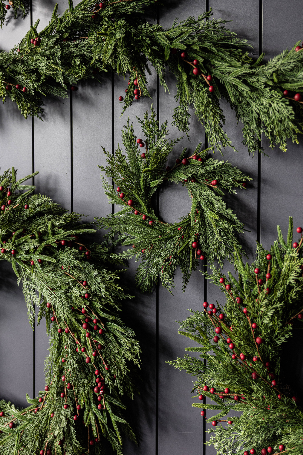 Luxe B Co - Wholesale Wreath - Red Plum Berry Norfolk Cypress Real Touch Wreath - 14"2