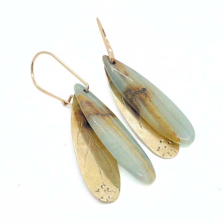Lemurian Aquatine Blue Calcite Drop Earrings for wholesale by TRACI MOYO DESIGNS