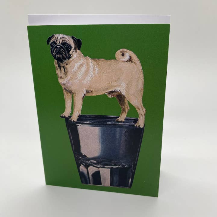 Pug Dog on Shot Glass Card for wholesale by Maureen Shields
