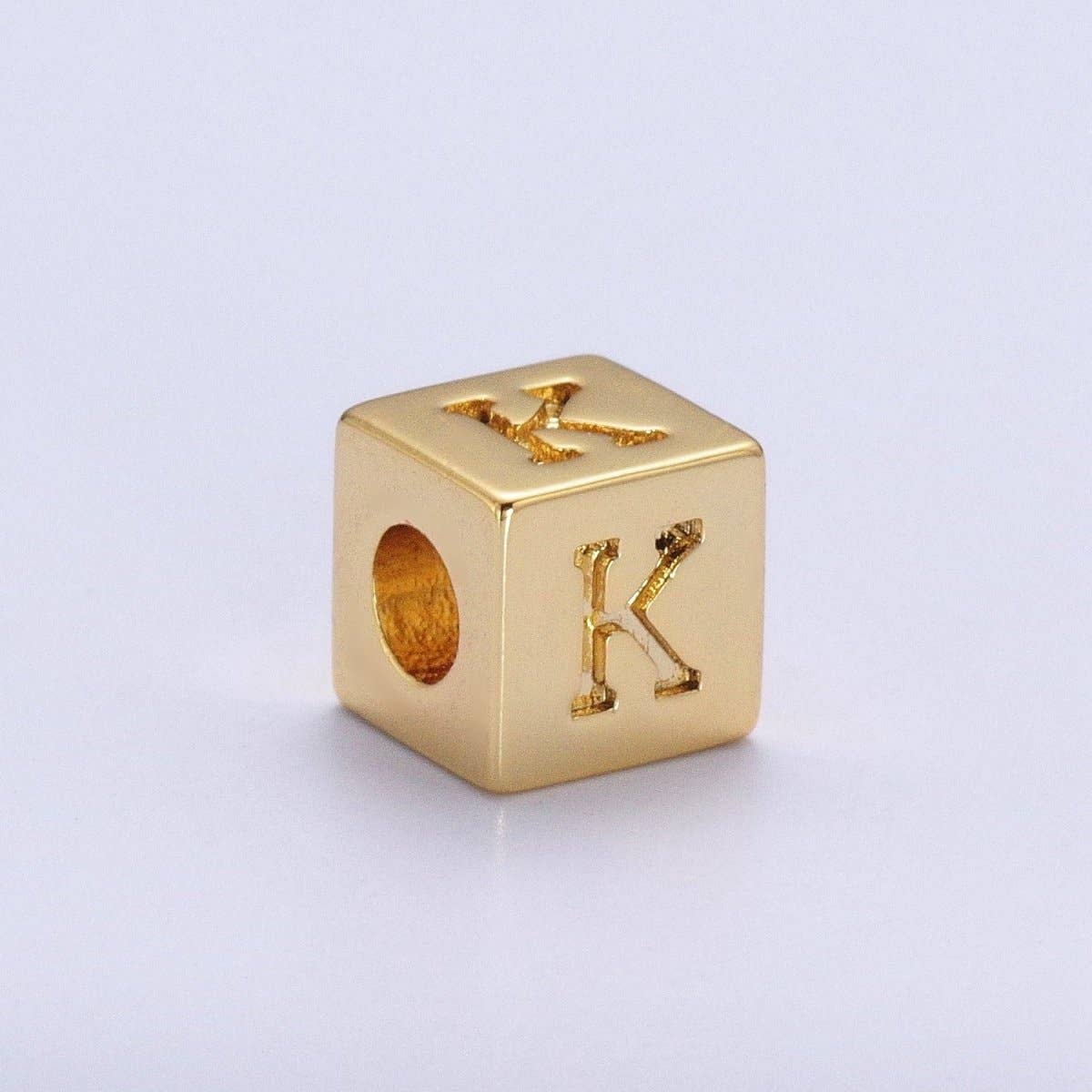 Aim Eternal - Wholesale Individual Charm/Pendant - Gold Initial Letter Alphabet 6.2mm Block Beads Charm Connector For Jewelry Making Component Supply A-A1145-A-A115710
