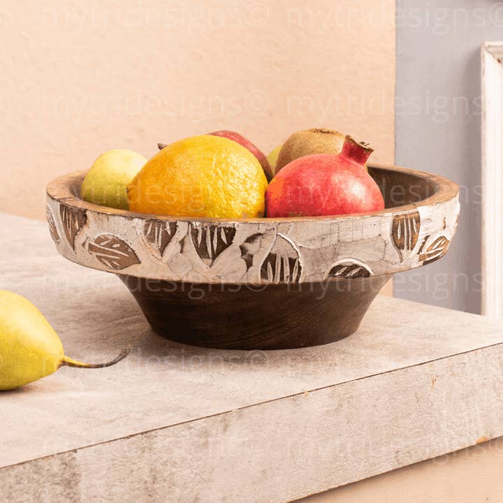 Mango Wood Fruit Bowl - Leaf Design for wholesale by Mytri Designs