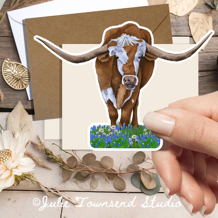 Julie Townsend Studio - Wholesale Sticker - Sticker - Longhorn Cow - Handmade with Waterproof Vinyl