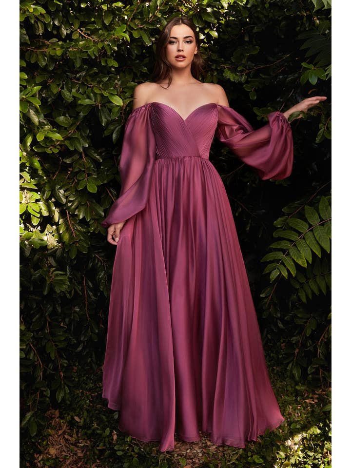 Ladivine by Cinderella Divine - Wholesale Gown - Women's - Long Sleeve Iridescent Chiffon A-line dress