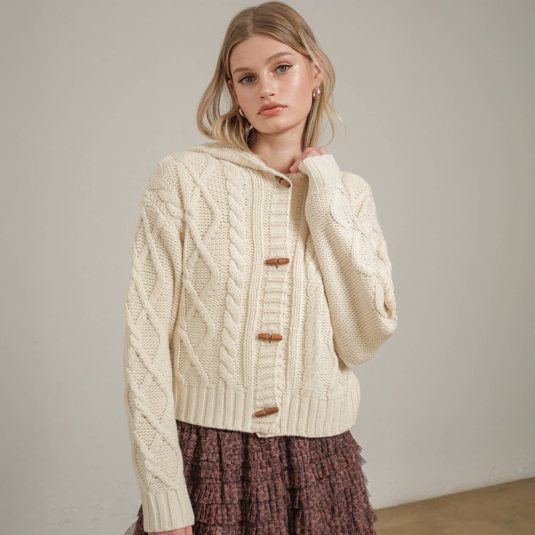 IVORY Hoodie toggle sweater cardigan - RSW1125 for wholesale on Faire1