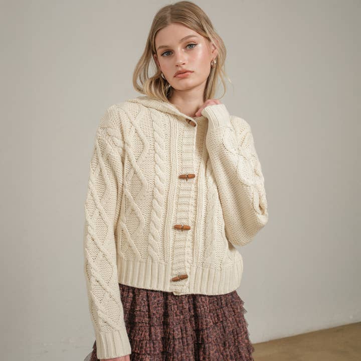 IVORY Hoodie toggle sweater cardigan - RSW1125 for wholesale on Faire1