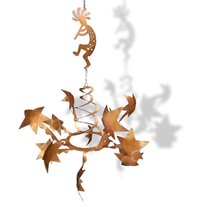 Stars with Kokopelli Topper Wind Sculpture, Rust Finish for wholesale by Crooks Designs