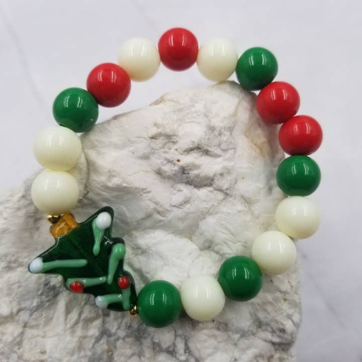 The Pretty Jewellery - Wholesale Beaded Bracelet - Christmas Tree Acrylic Beads Christmas Stretch Bracelet