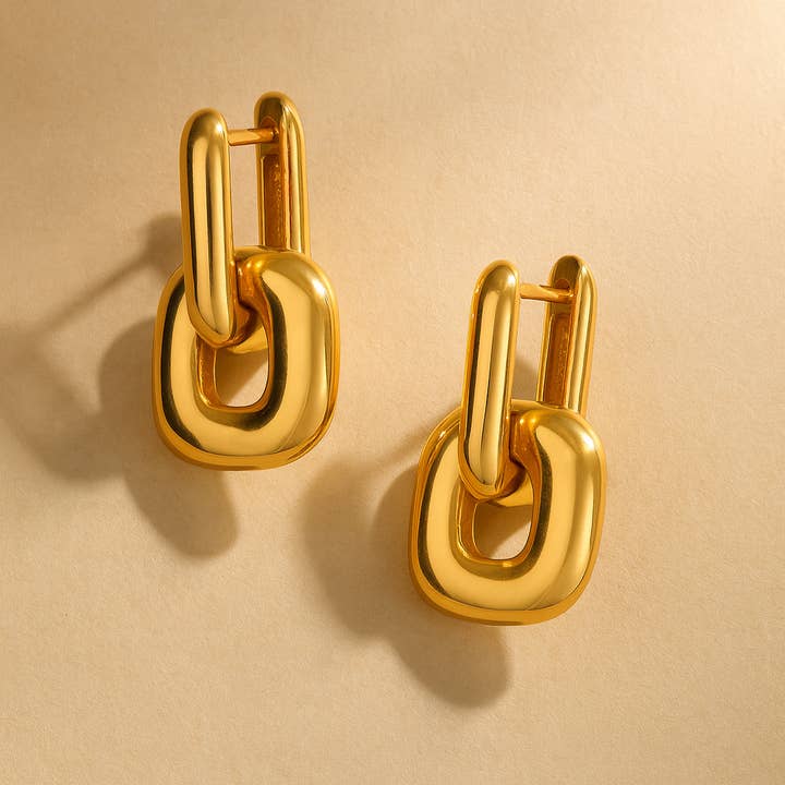 Square Hoop Earrings 18k Gold Waterproof Modern Jewellery for wholesale by Gold Lunar