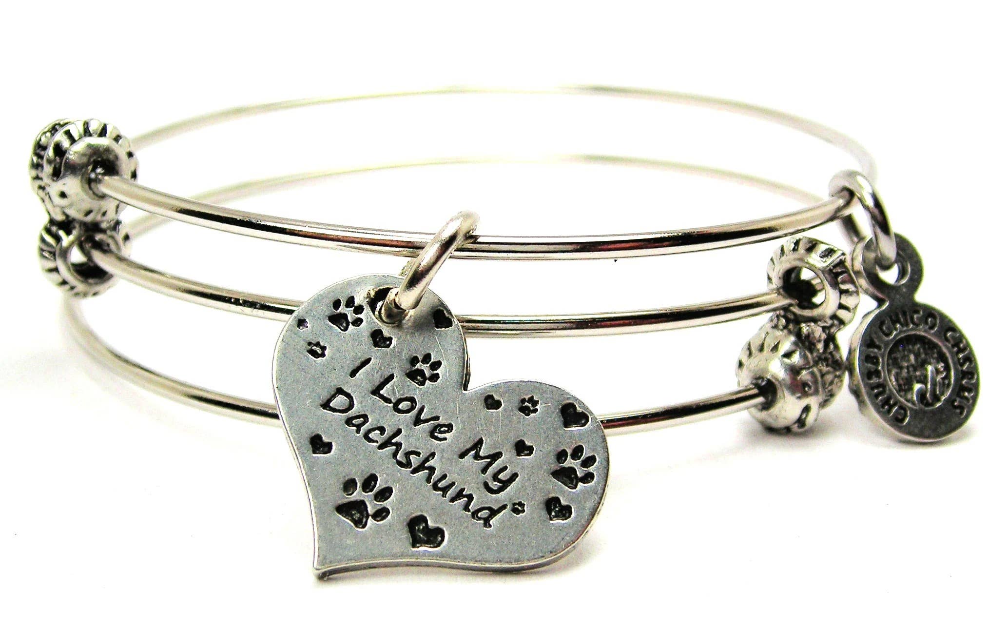 Chubby Chico Charms - Wholesale Bangle Bracelet - I Love My Dachshund Triple Style Bangle Bracelet0