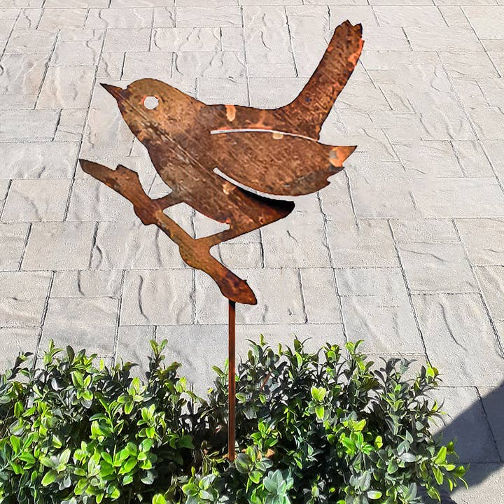 California Home & Garden - Wholesale Garden/Lawn Stake - Rust/Nat Bird on Branch Pick Garden Art