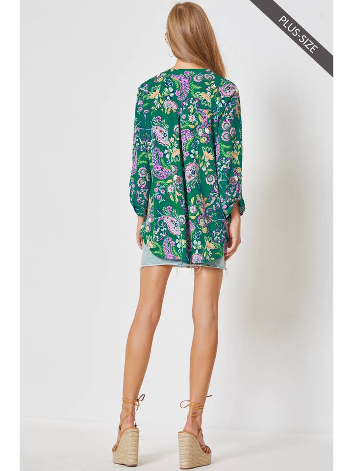 Teal PLUS SIZE Lizzy 3/4 Floral Wrinkle Free Top for wholesale on Faire