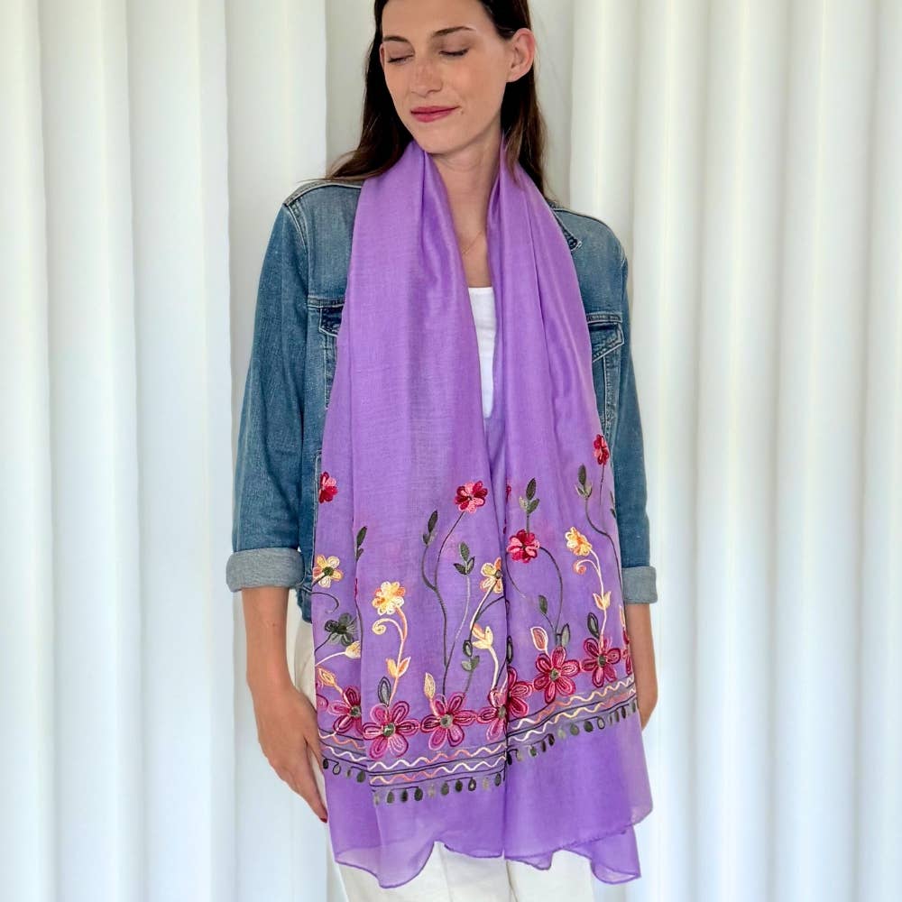 Humble Hilo – Engroshandel Tørklæde - Dame – Humble Hilo Broderet tørklæde/sjal med blomster59