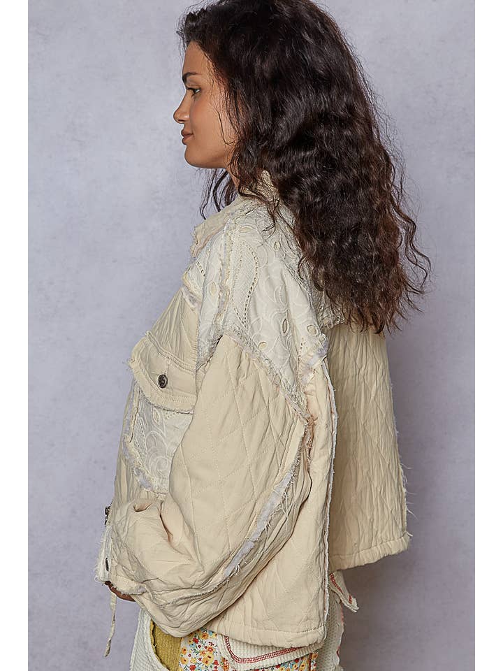 Pol Clothing - Wholesale Jacket - Women's - Vintage washing solid lace patch quilting woven jacket21