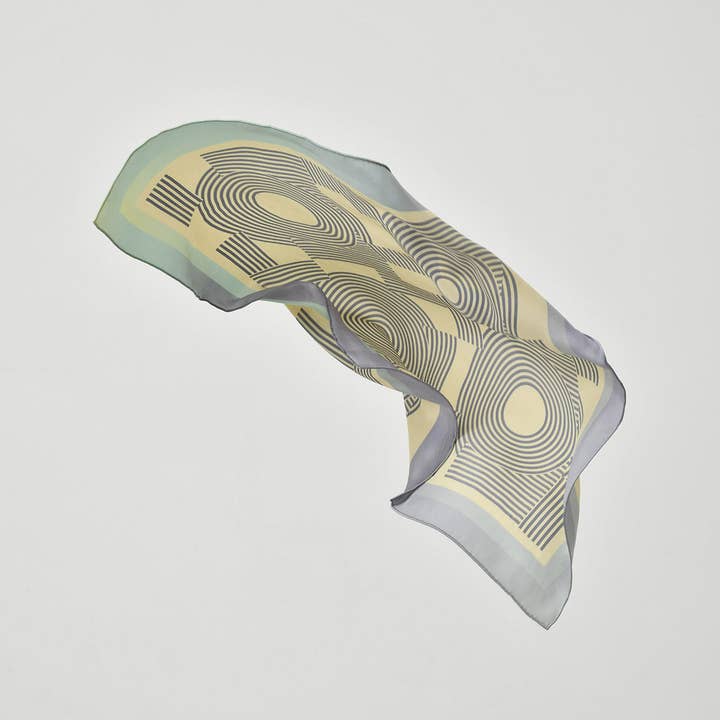 Light Blue "Linear Language” Silk Bandana Scarf for wholesale on Faire