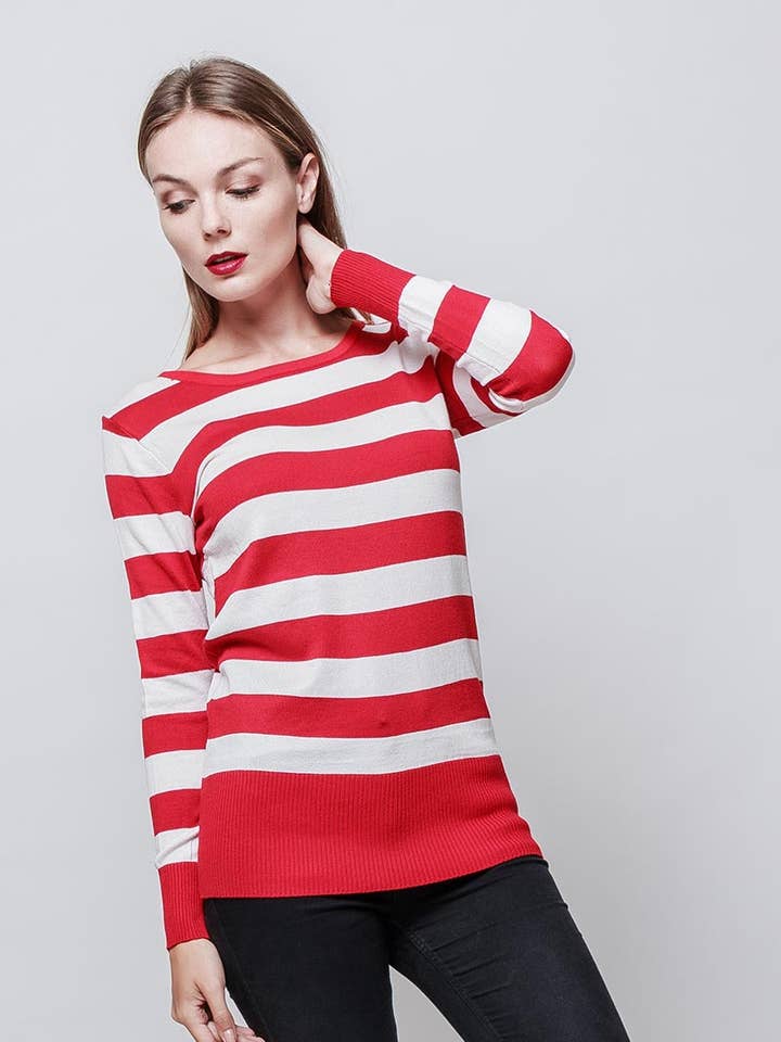 Maglia marinara BEVERLY a righe rosso per la vendita all'ingrosso da parte di MACMAX